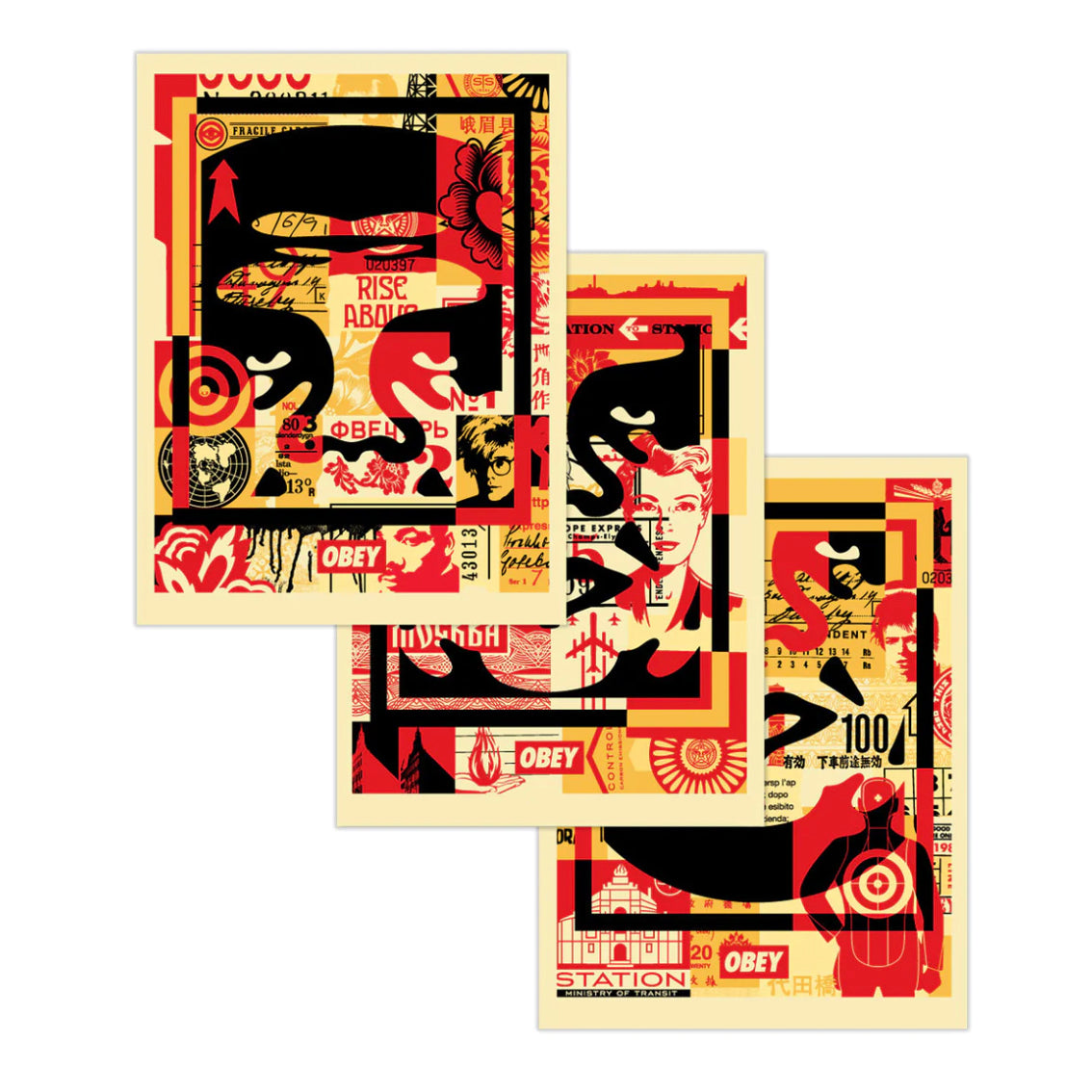 Obey / 3-Face Collage Signed Offset Lithograph Set