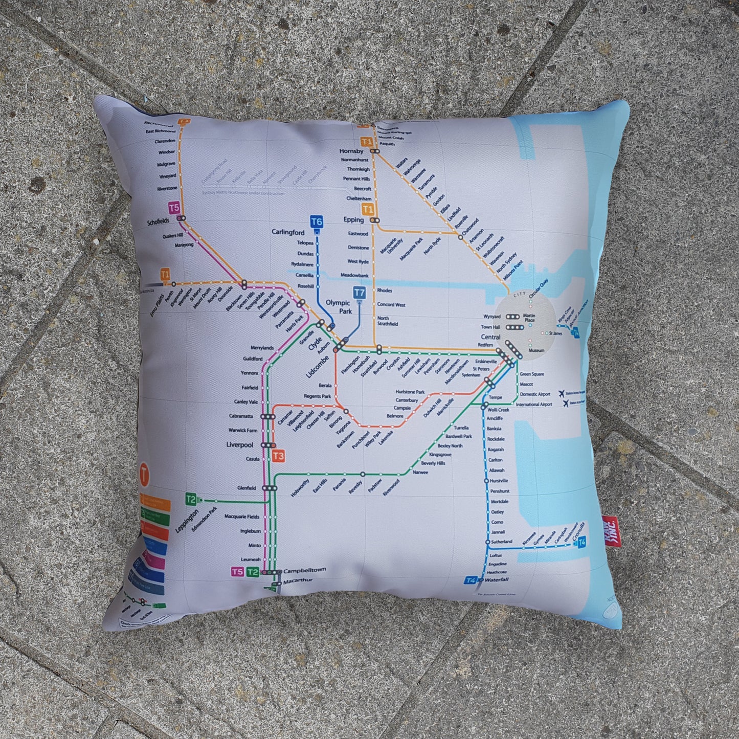 Raw Inc / Australian NSW Railway Map 45x45cm cushion